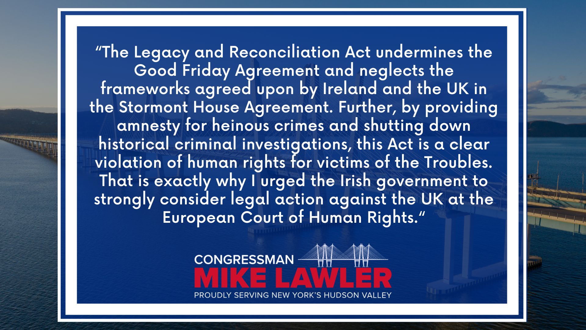 REP. MIKE LAWLER ISSUES STATEMENT ON IRELAND TAKING UNITED KINGDOM TO ...