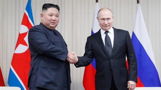 Russian President Vladimir Putin meets with North Korean leader Kim Jong Un. POOL/AFP VIA GETTY IMAGES